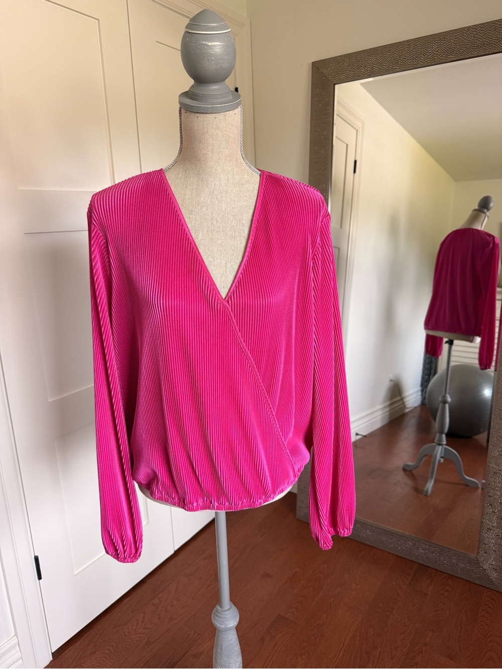 Cupshe Hot Pink Pleated V-Neck Wrap Blouse